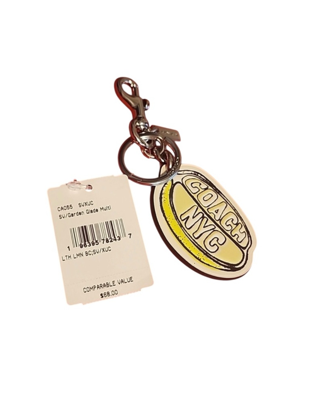 ✨💎NWT 💎✨ COACH NYC Yellow Logo Lemon Keychain - Picture 2 of 3